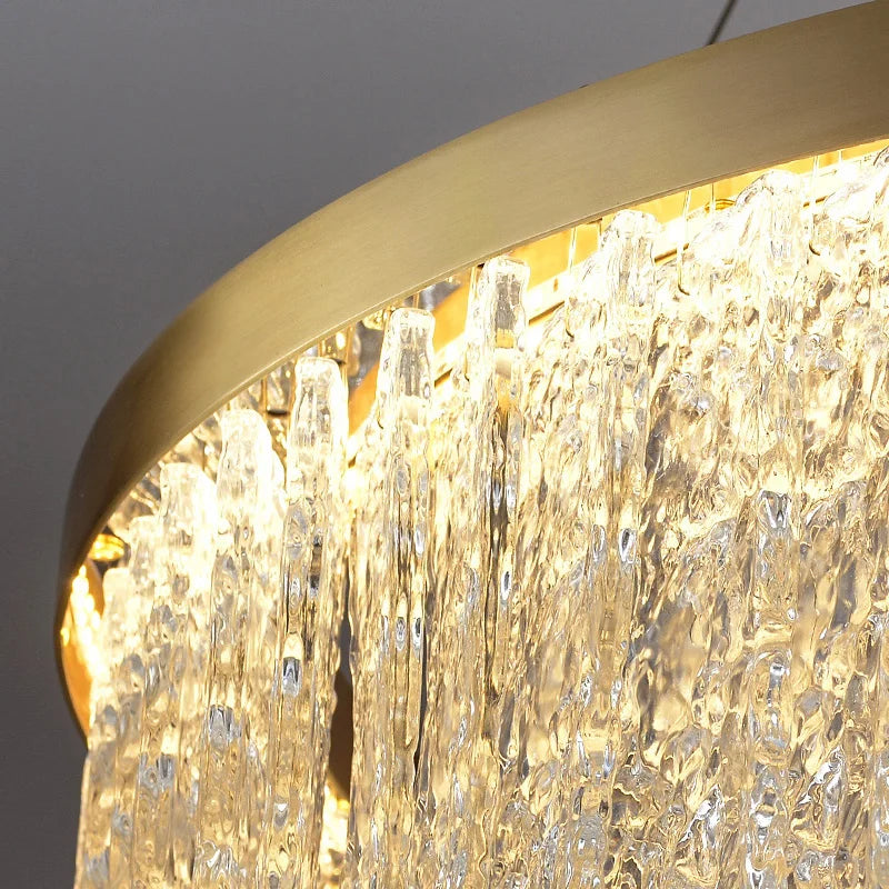 Modern Rectangular Brass Chandelier with Crystal Circle Lighting Indoor Lighting Bar Lighting