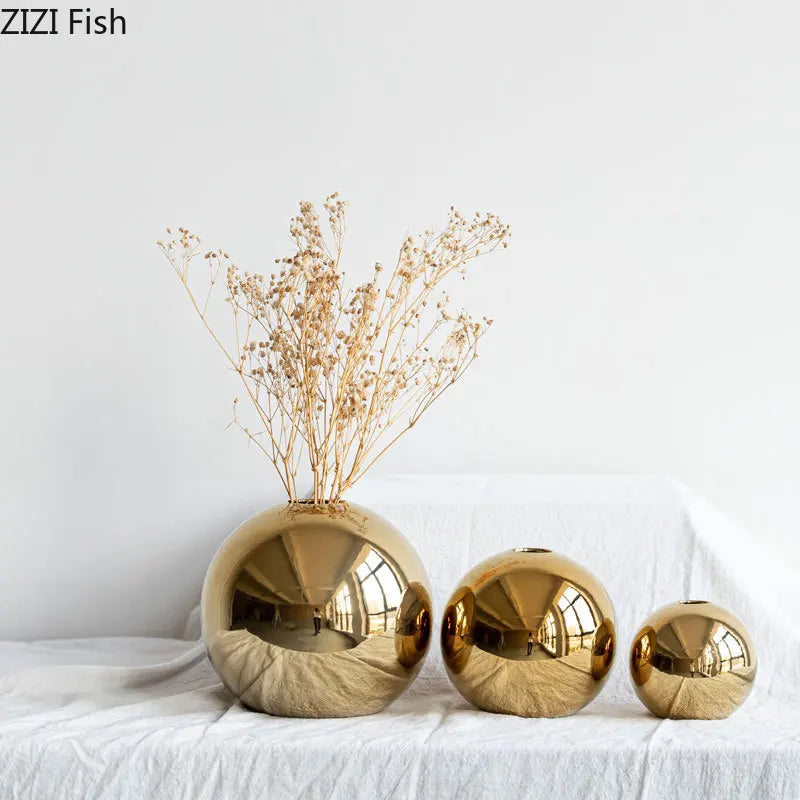 Gold Plated Ceramic Vase for Home Decoration