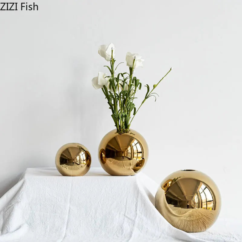 Gold Plated Ceramic Vase for Home Decoration