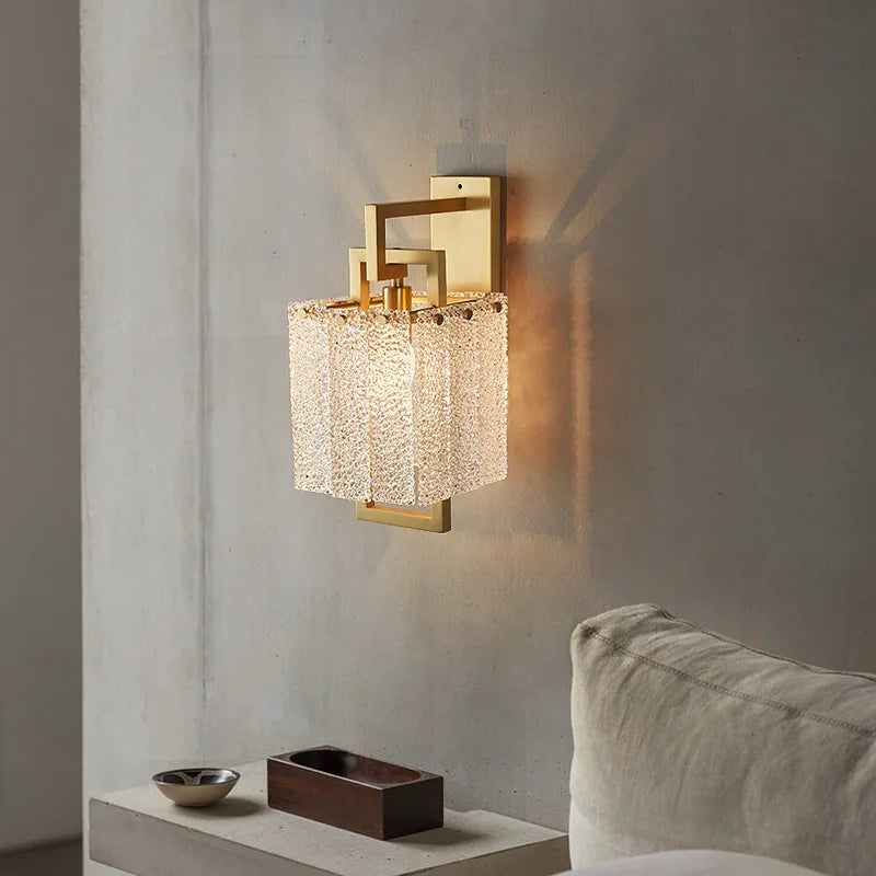 Copper Wall Lamp Creative LED Crystal Lamp with Gold Background