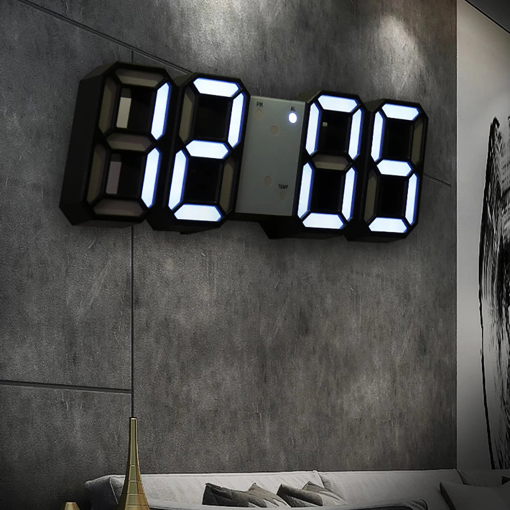 3D Smart USB Powered Digital Alarm Clock Wall Clock with LED Light