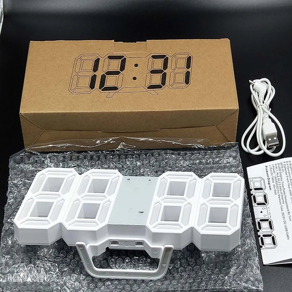 3D Smart USB Powered Digital Alarm Clock Wall Clock with LED Light