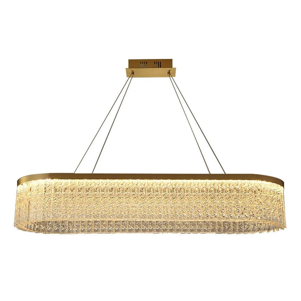 Modern Rectangular Brass Chandelier with Crystal Circle Lighting Indoor Lighting Bar Lighting