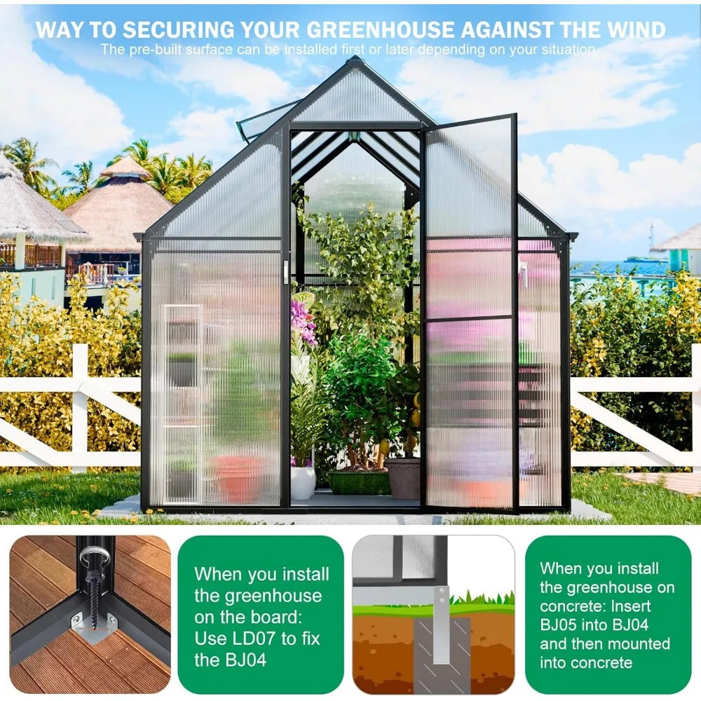 Outdoor Greenhouse, Durable Polycarbonate Plastic Easy to Assemble, Walk-In Swinging Door