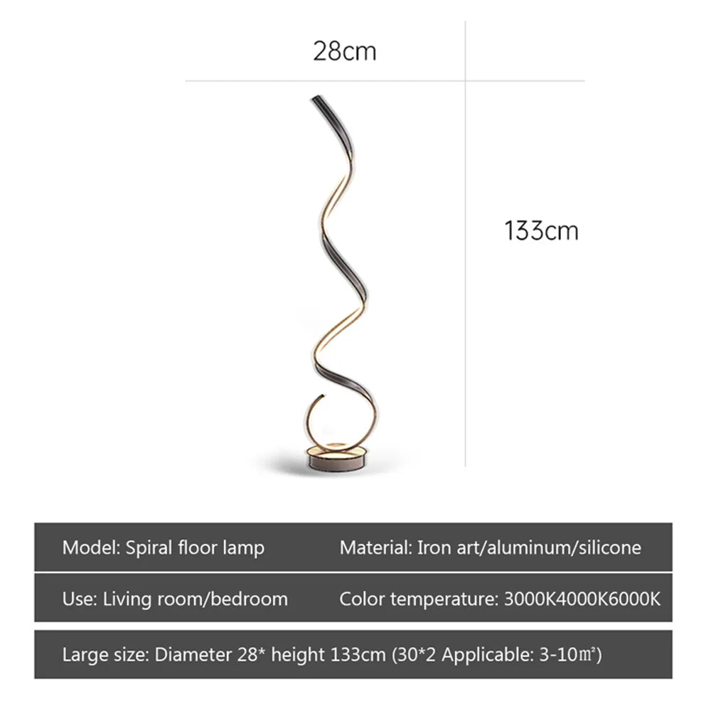 Simple LED Floor Lamp Home Decor Aluminum Spiral Black