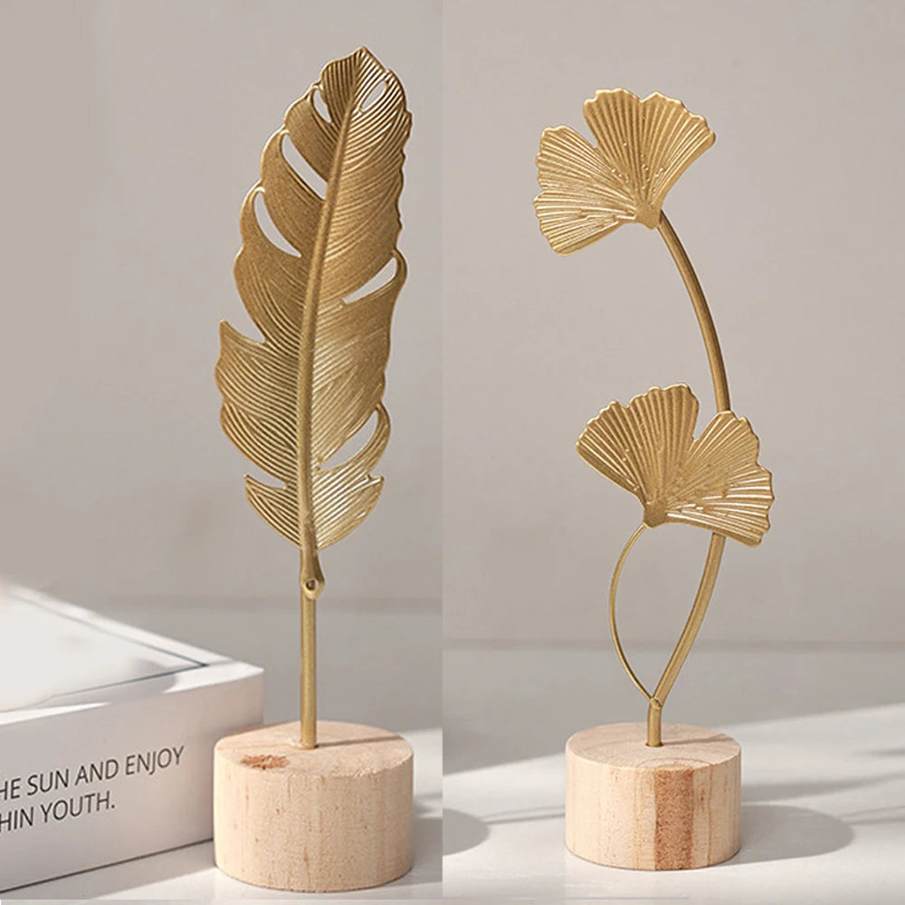 Nordic Golden Ginkgo Leaf Sculptures for Decor