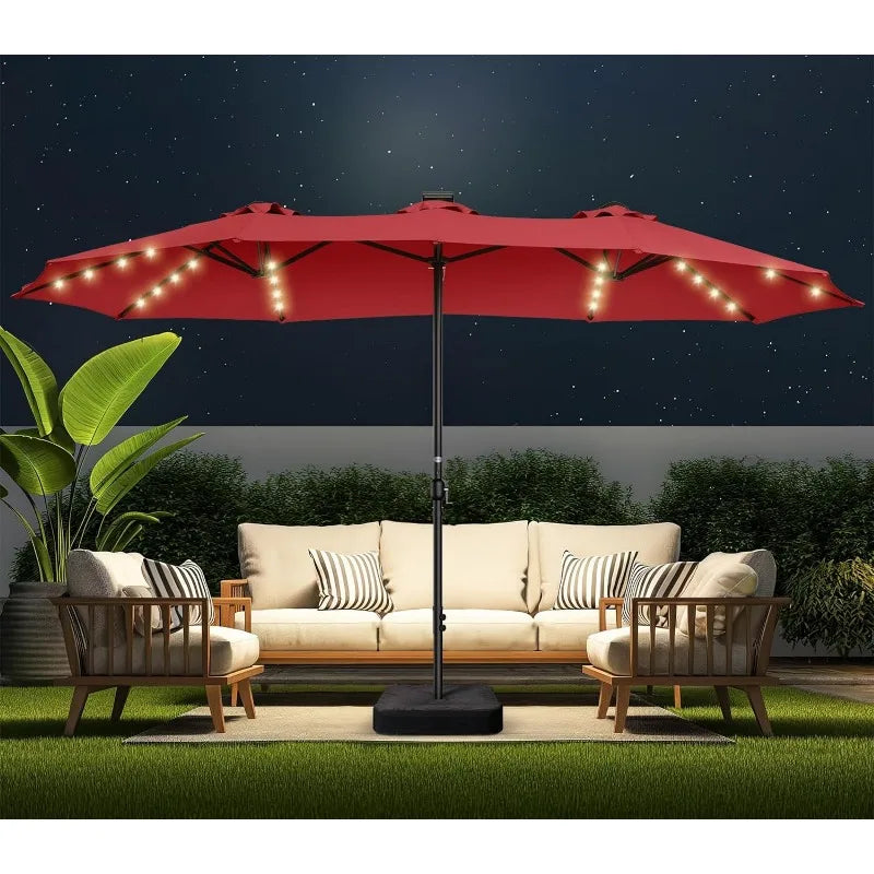 Extra Large Outdoor Double Sided Patio Umbrellas with Solar Powered LED Light