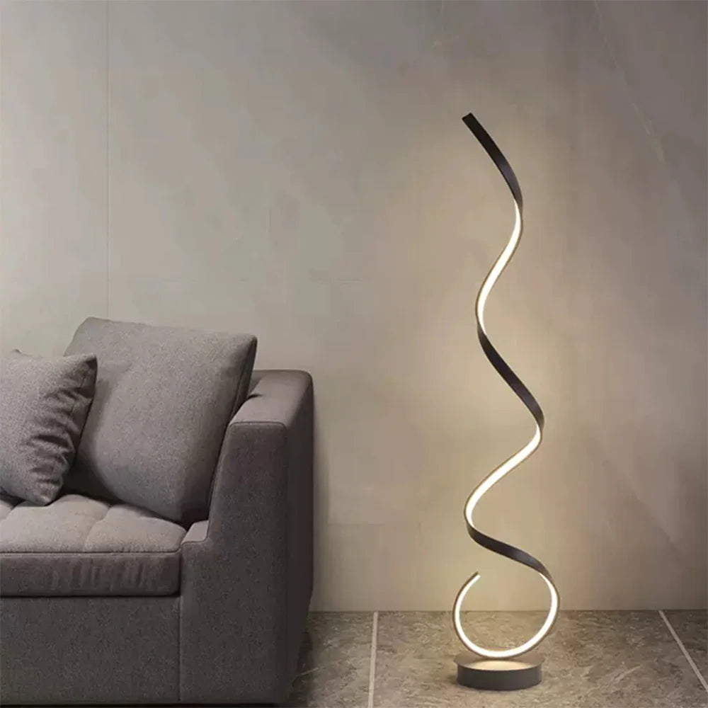 Simple LED Floor Lamp Home Decor Aluminum Spiral Black