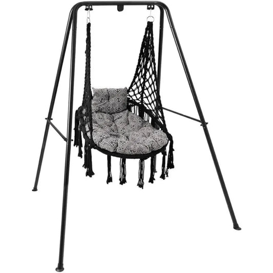 Macrame Hanging Swing Chair with Cushion, Durable Steel Swing Stand