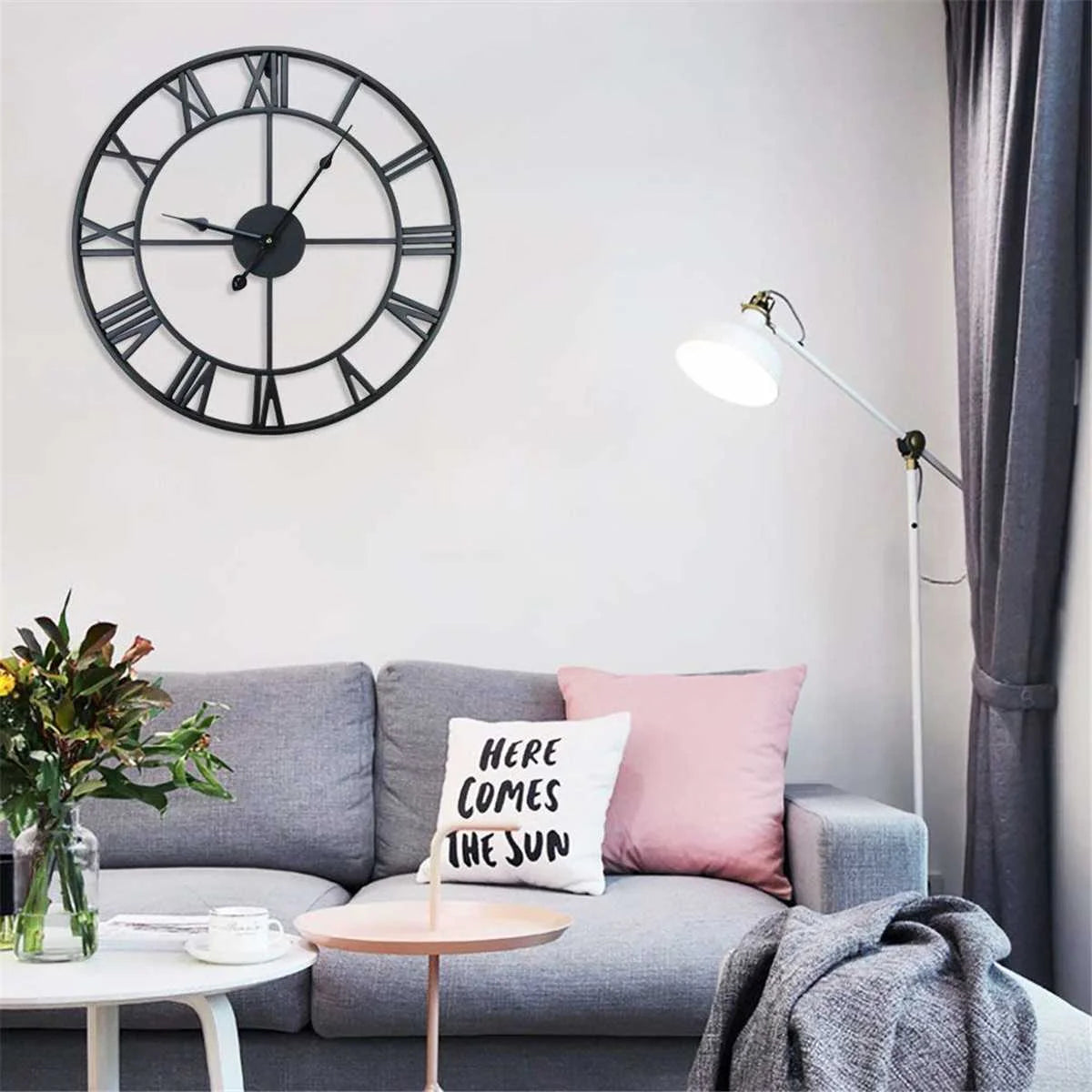 Modern 3D Large Wall Clocks Roman Numerals Retro Round Metal Iron Accurate Silent Nordic Hanging Ornament Living Room Decoration