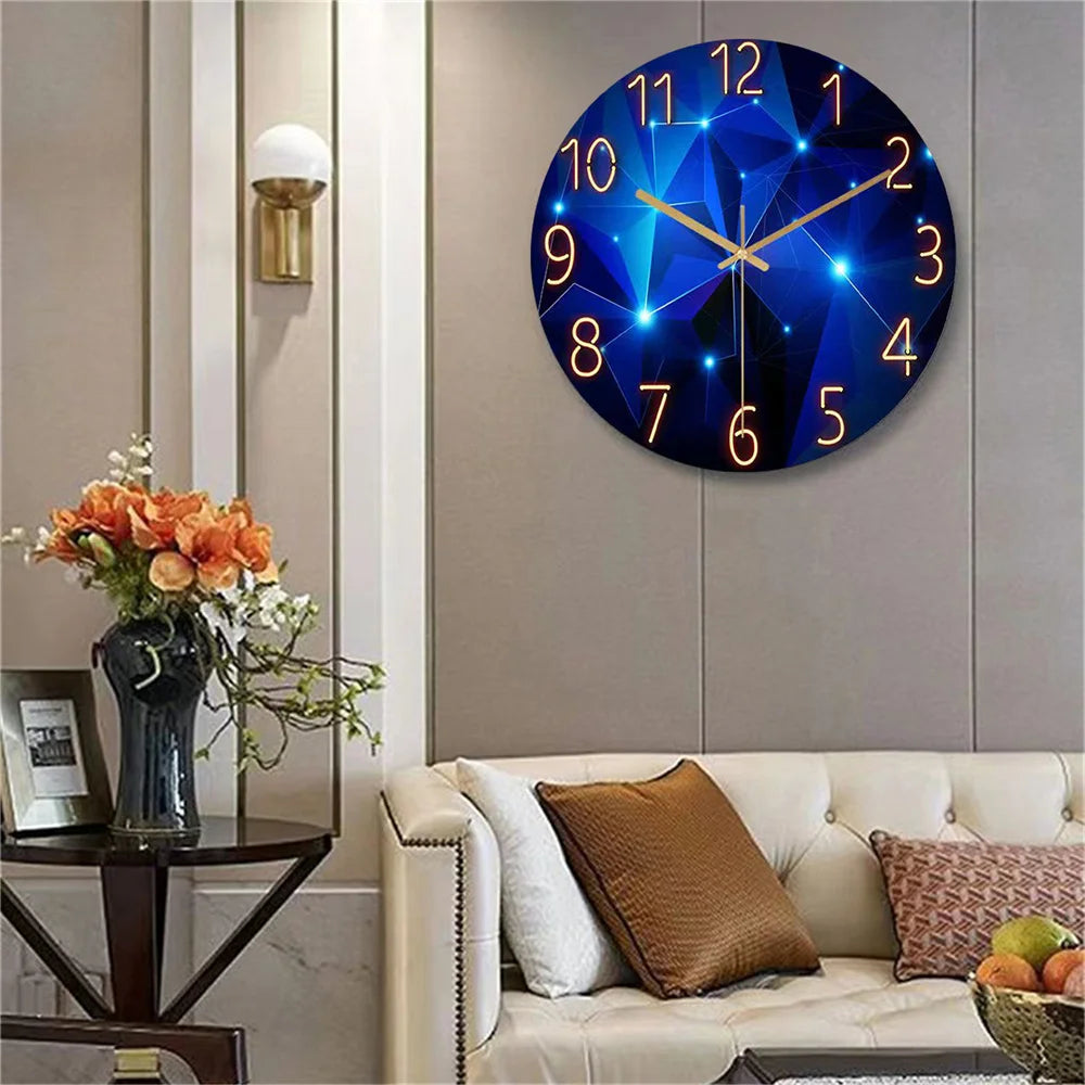 Geometric Elements Tempered Glass Wall Clock Silent Quartz Movement Decor