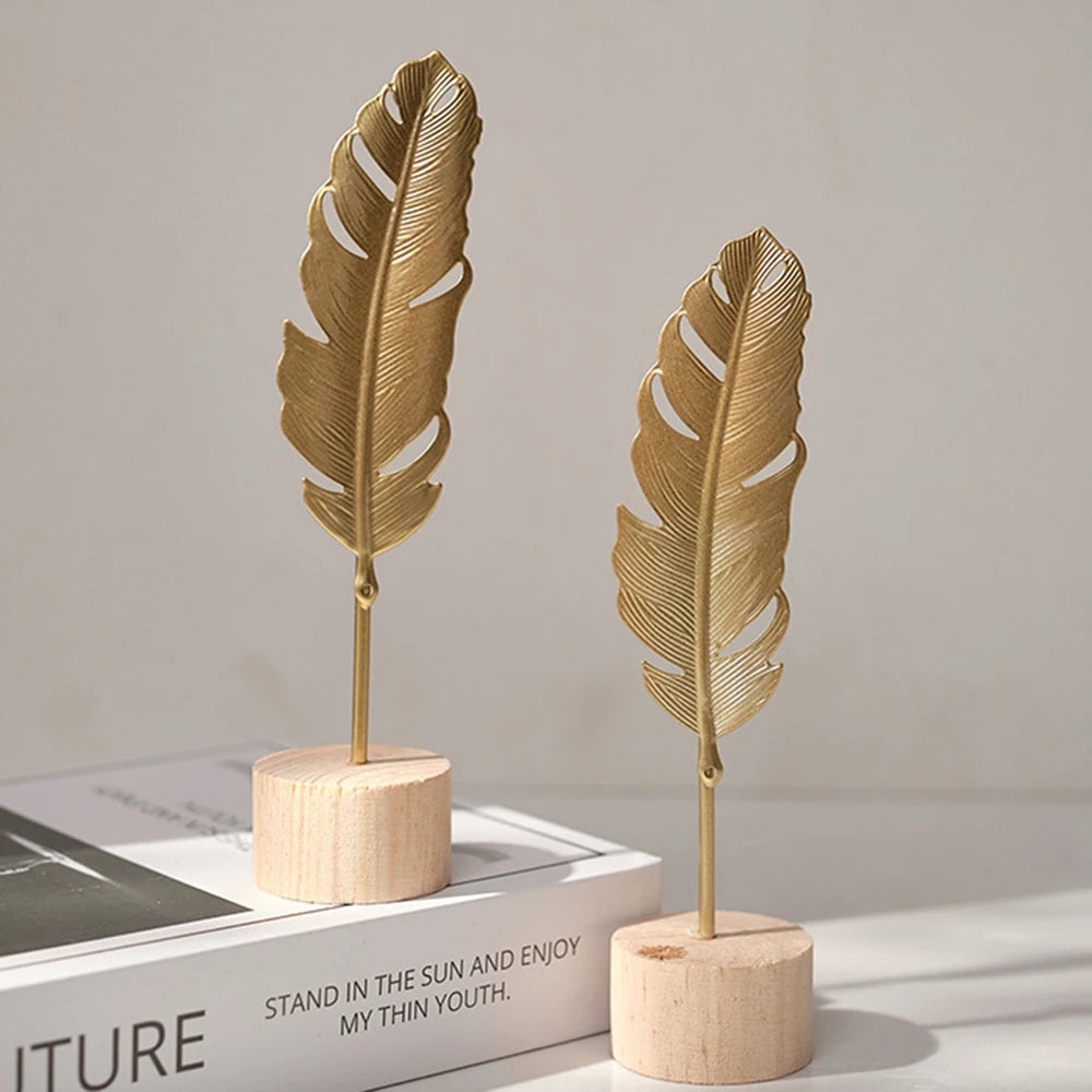 Nordic Golden Ginkgo Leaf Sculptures for Decor