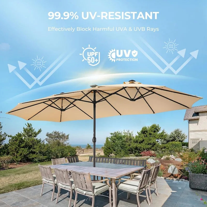 Extra Large Outdoor Double Sided Patio Umbrellas with Solar Powered LED Light