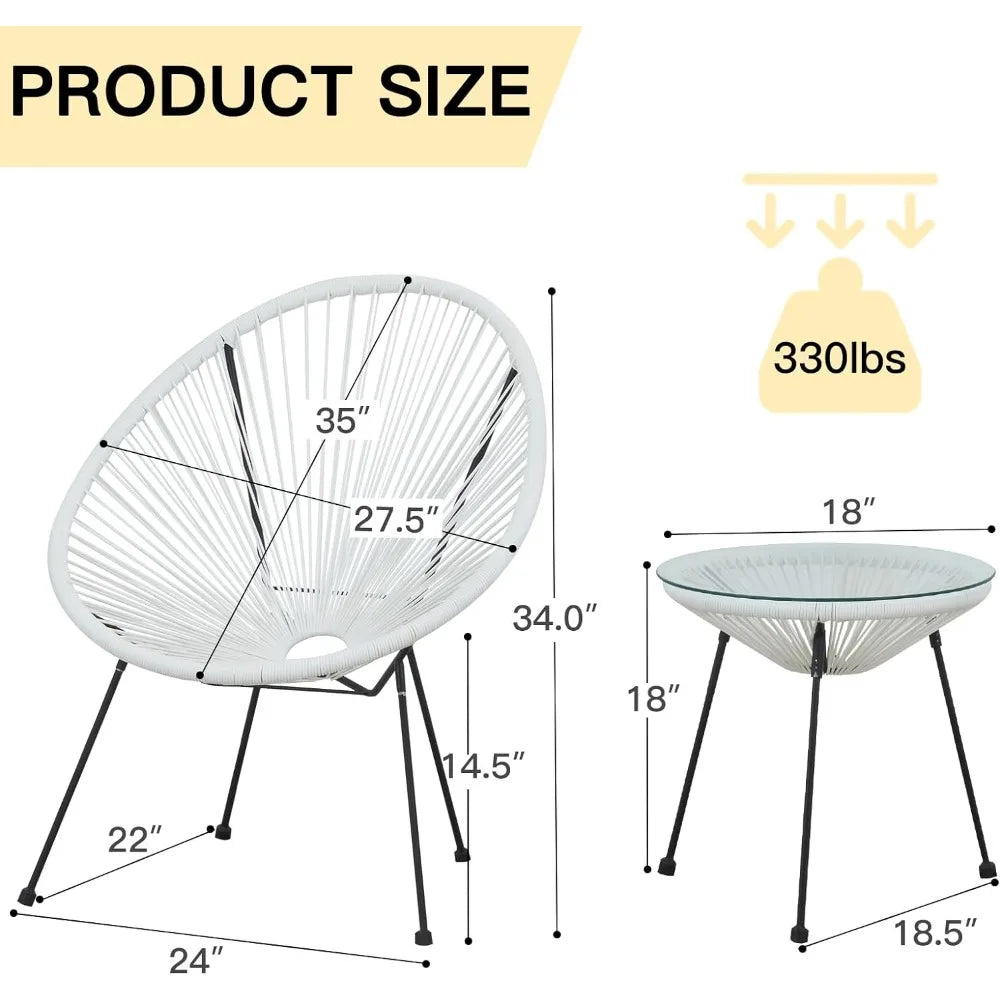 Acapulco Chair Set Rattan Outdoor Furniture Set with Glass Table for Balcony