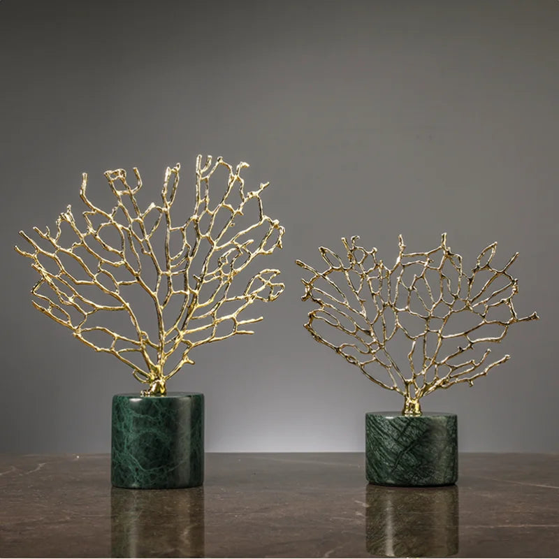 Traditional Crystal Coral Ornament Metal Tree Home Decor