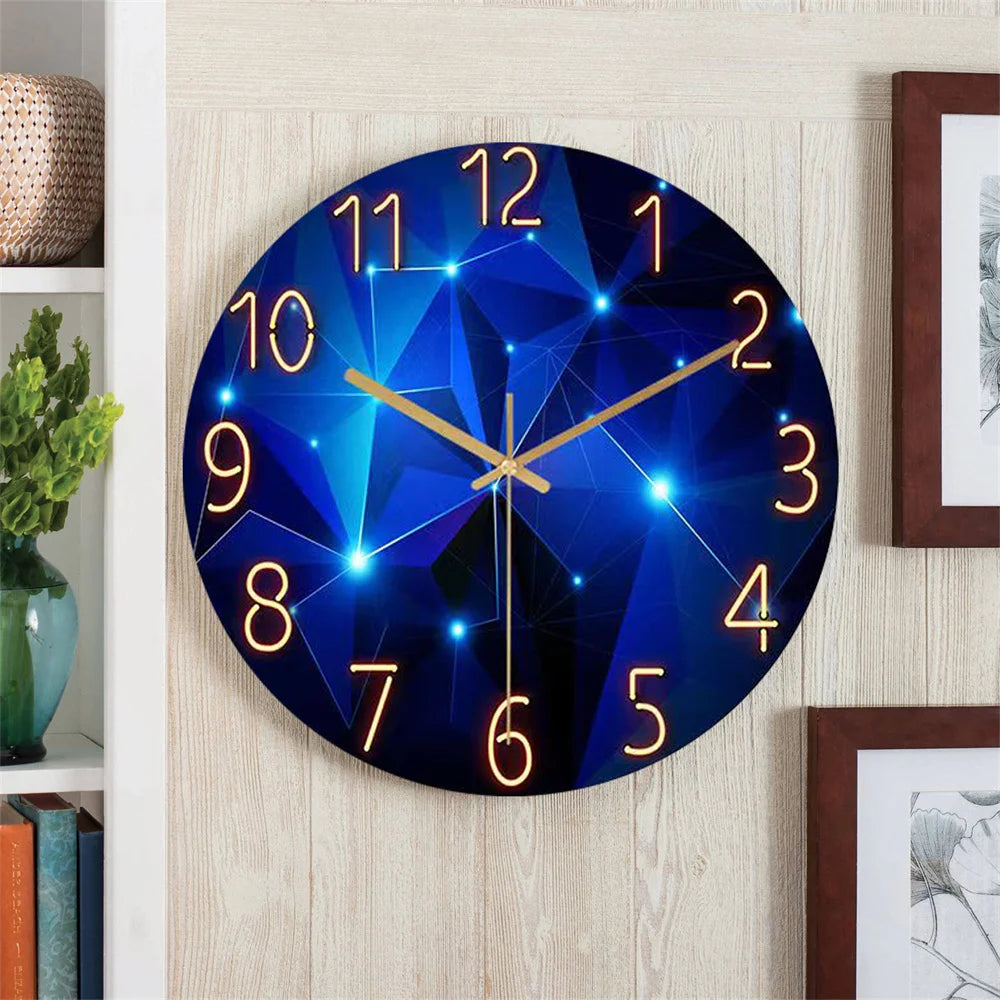 Geometric Elements Tempered Glass Wall Clock Silent Quartz Movement Decor