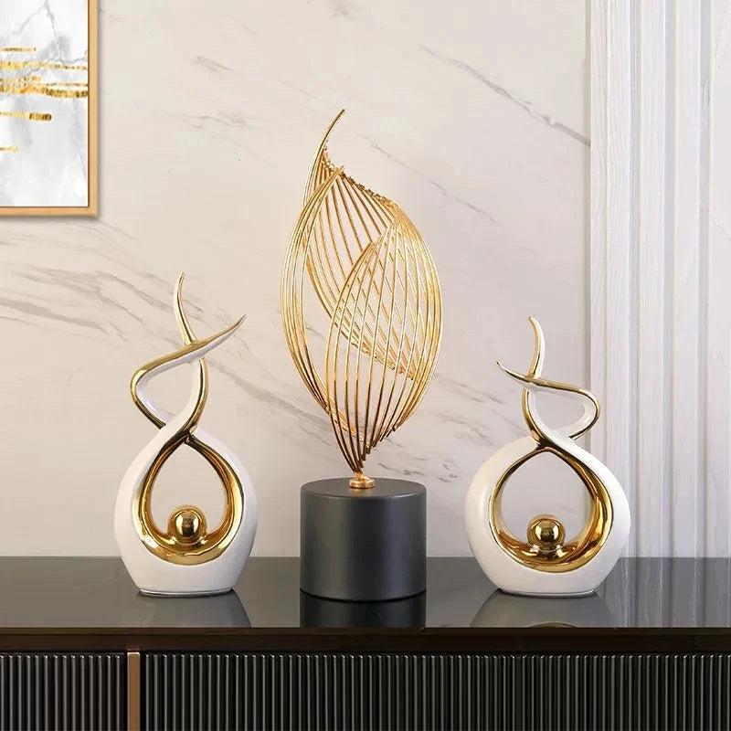 Abstract Golden Ceramic Statue Modern Home Decor Ornament