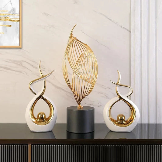 Abstract Golden Ceramic Statue Modern Home Decor Ornament