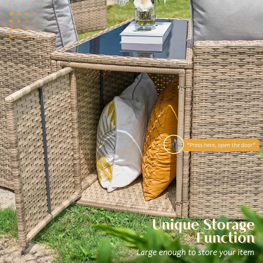 Large Wedge Half Moon Round Patio Furniture Storage Rattan Sofa Set