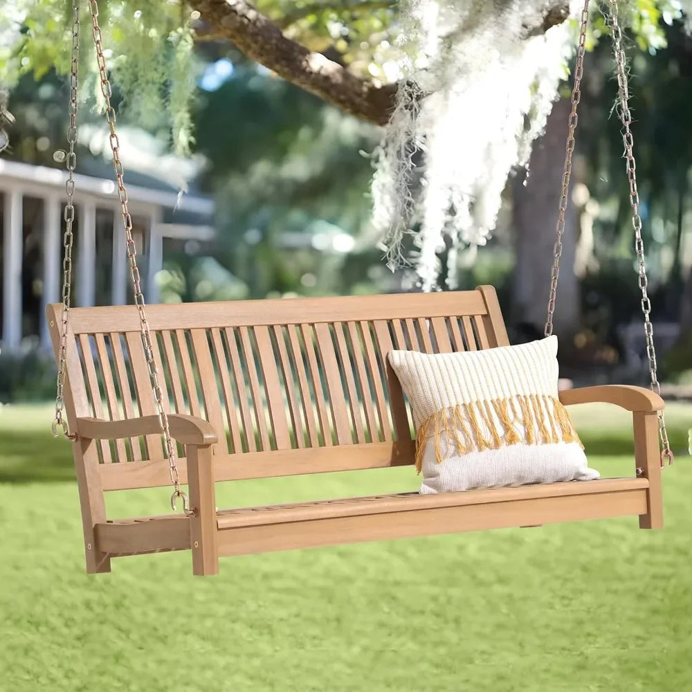 Wooden Outdoor Swing with Hanging Chains for Backyard