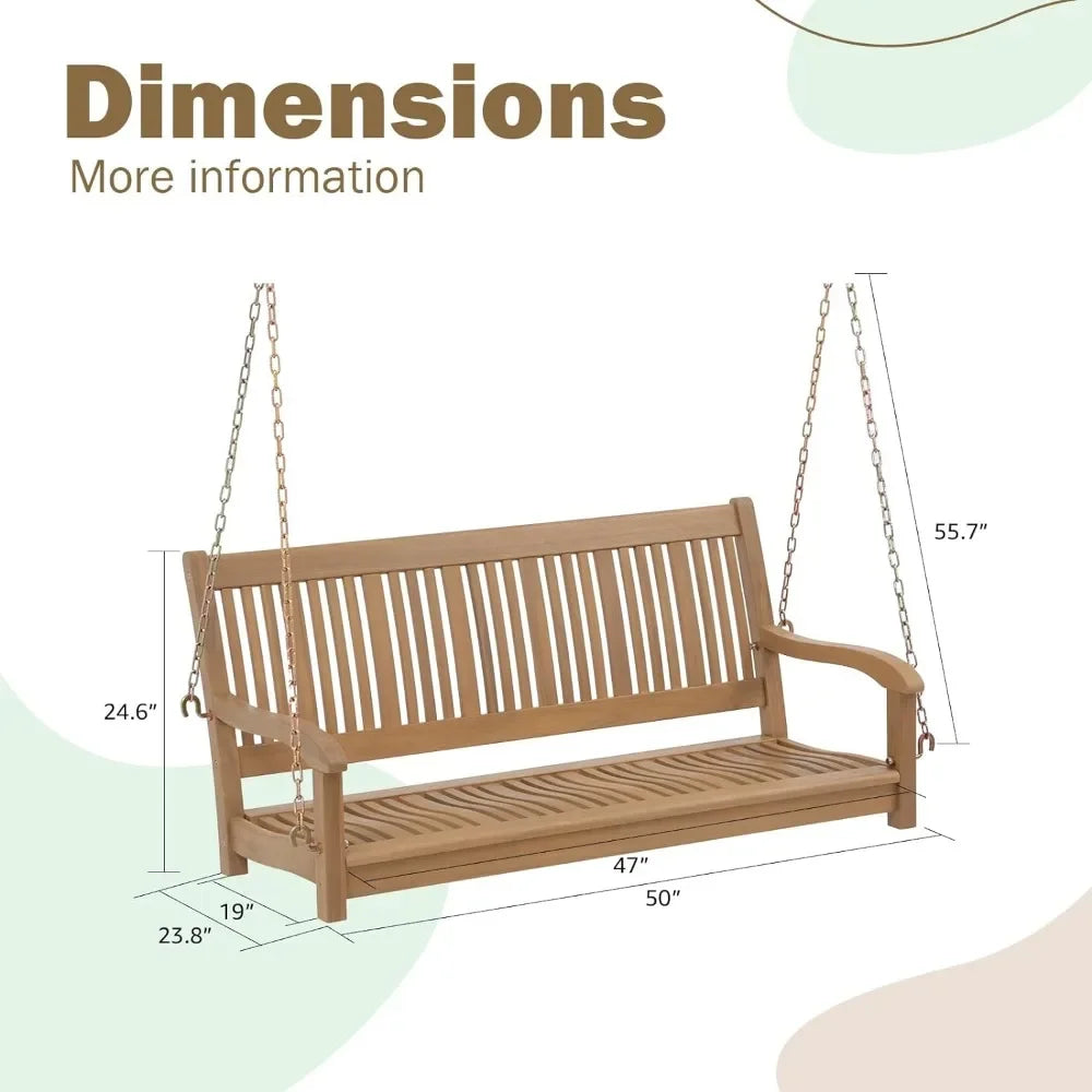 Wooden Outdoor Swing with Hanging Chains for Backyard