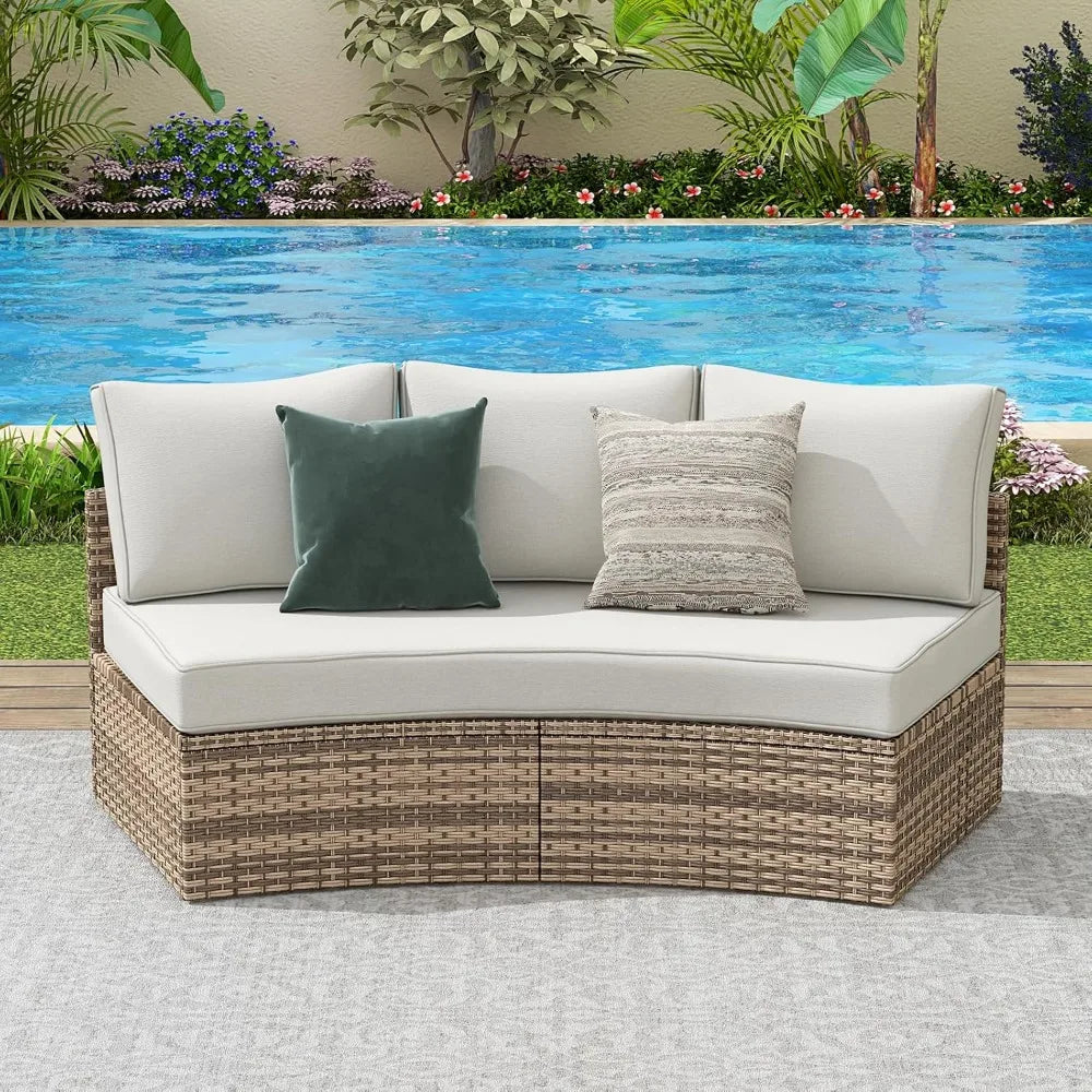 Large Wedge Half Moon Round Patio Furniture Storage Rattan Sofa Set