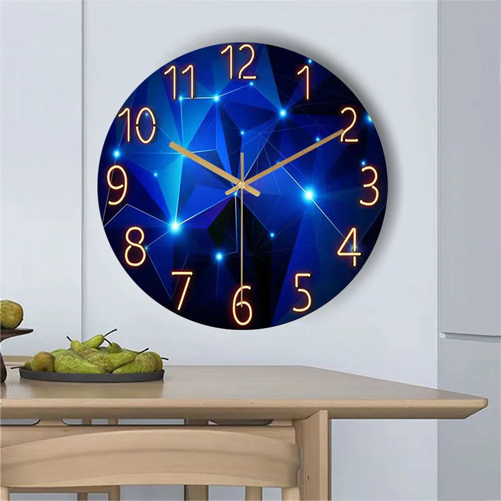 Geometric Elements Tempered Glass Wall Clock Silent Quartz Movement Decor