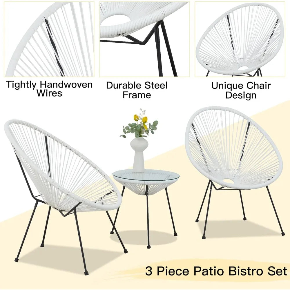 Acapulco Chair Set Rattan Outdoor Furniture Set with Glass Table for Balcony