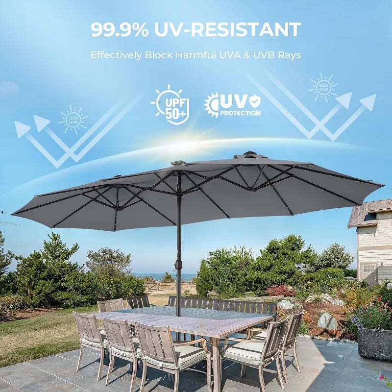 Extra Large Outdoor Double Sided Patio Umbrellas with Solar Powered LED Light