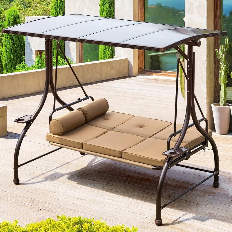 Outdoor Patio Swing with Solid Top, Convertible with Backrest