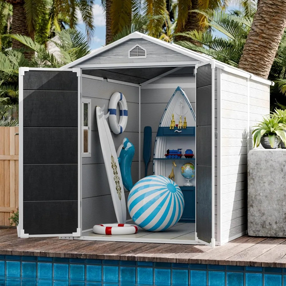 Waterproof Outdoor Resin Storage Shed with Floor, Lockable Door and Window and Vents