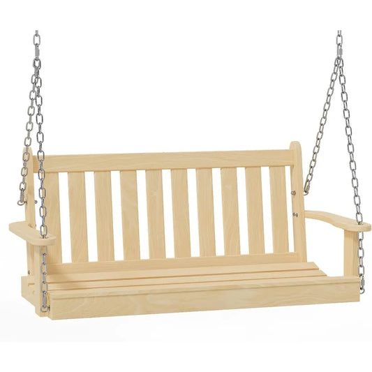 Wooden Outdoor Porch Swing for Patio, Garden, Backyard