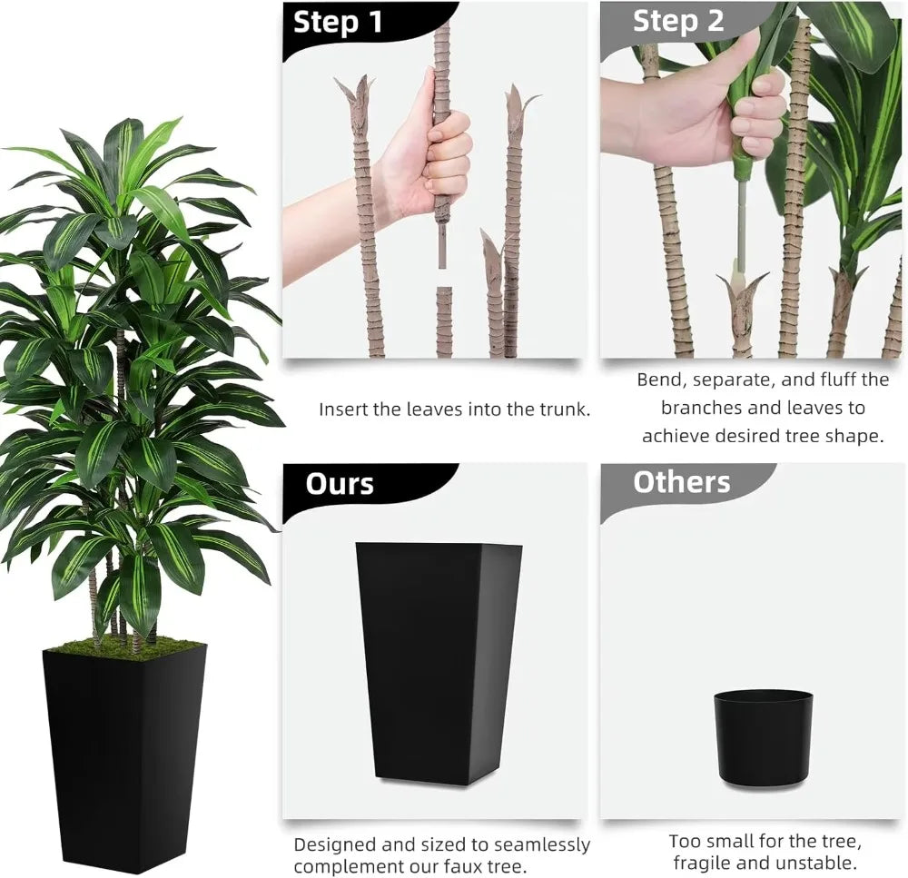 Artificial Dragon Blood Tree with Tall Black Pot for Room and Office Decoration