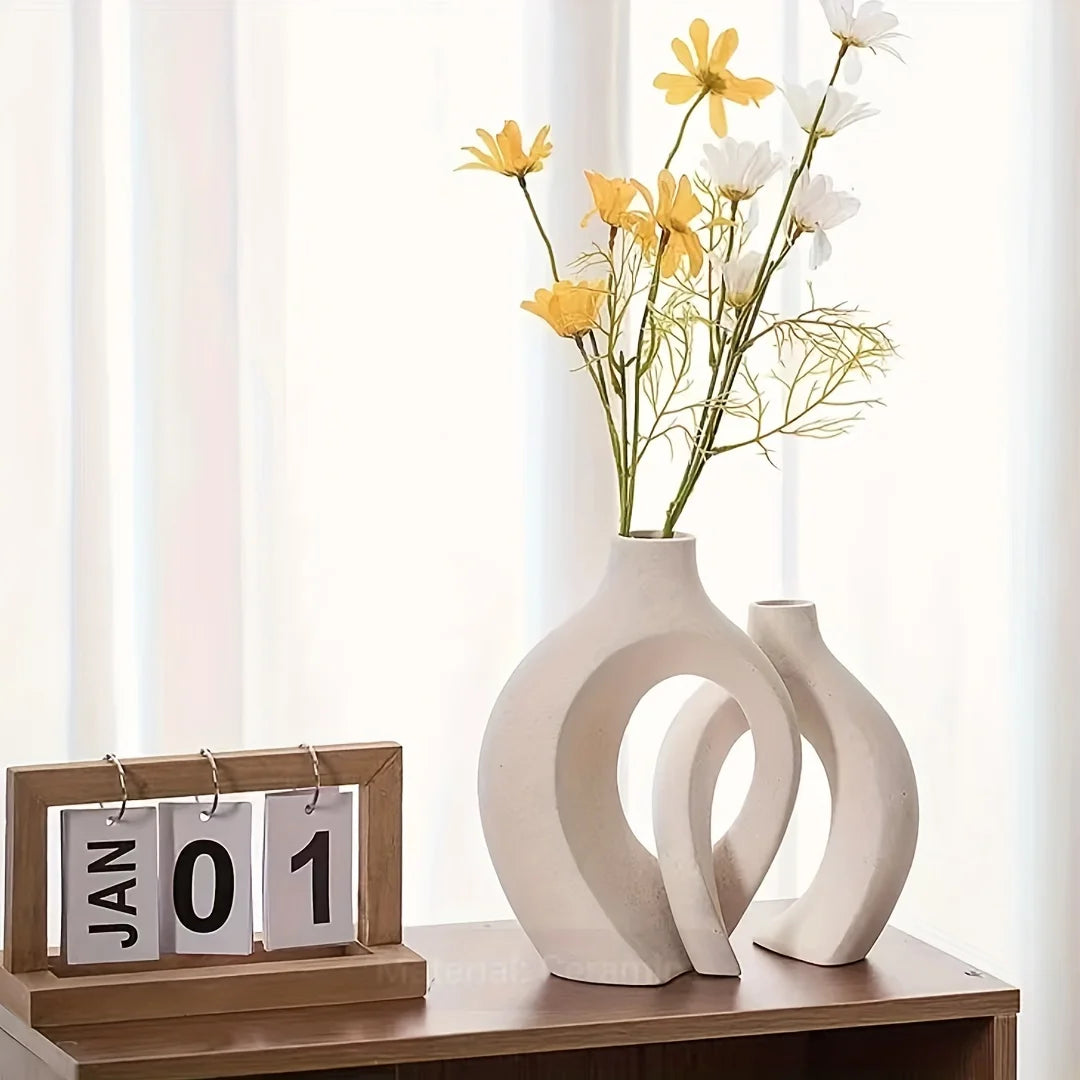 Modern Nordic Hollow Ceramic Vases Set of 2 for Modern Home Decor