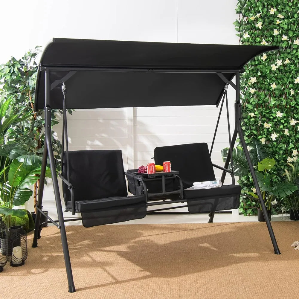 Outdoor Porch Swing with Rotating Storage Table