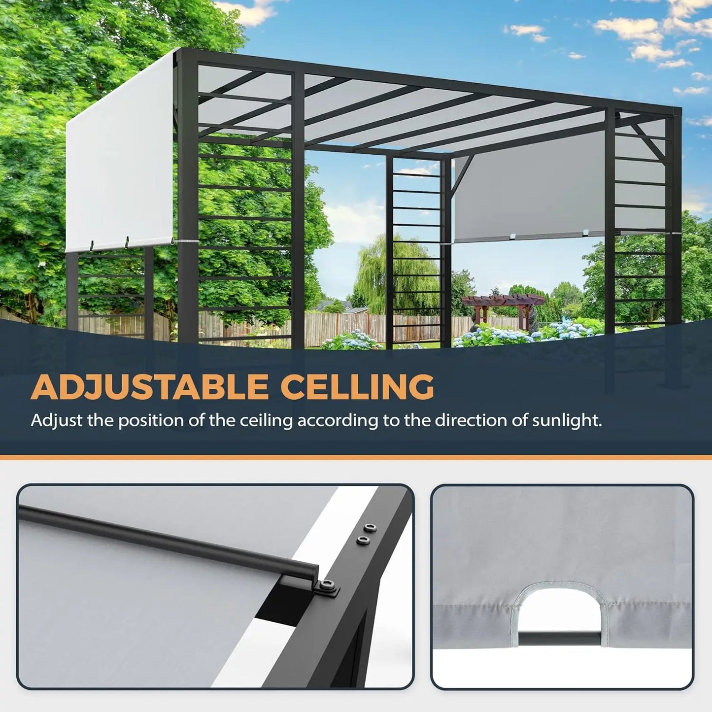 Retractable Outdoor Metal Awning with Sun Shade and Aluminum Frame