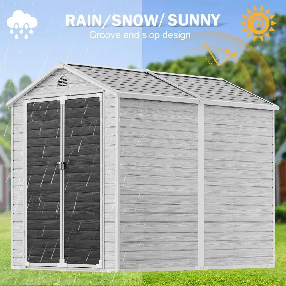 Waterproof Outdoor Resin Storage Shed with Floor, Lockable Door and Window and Vents