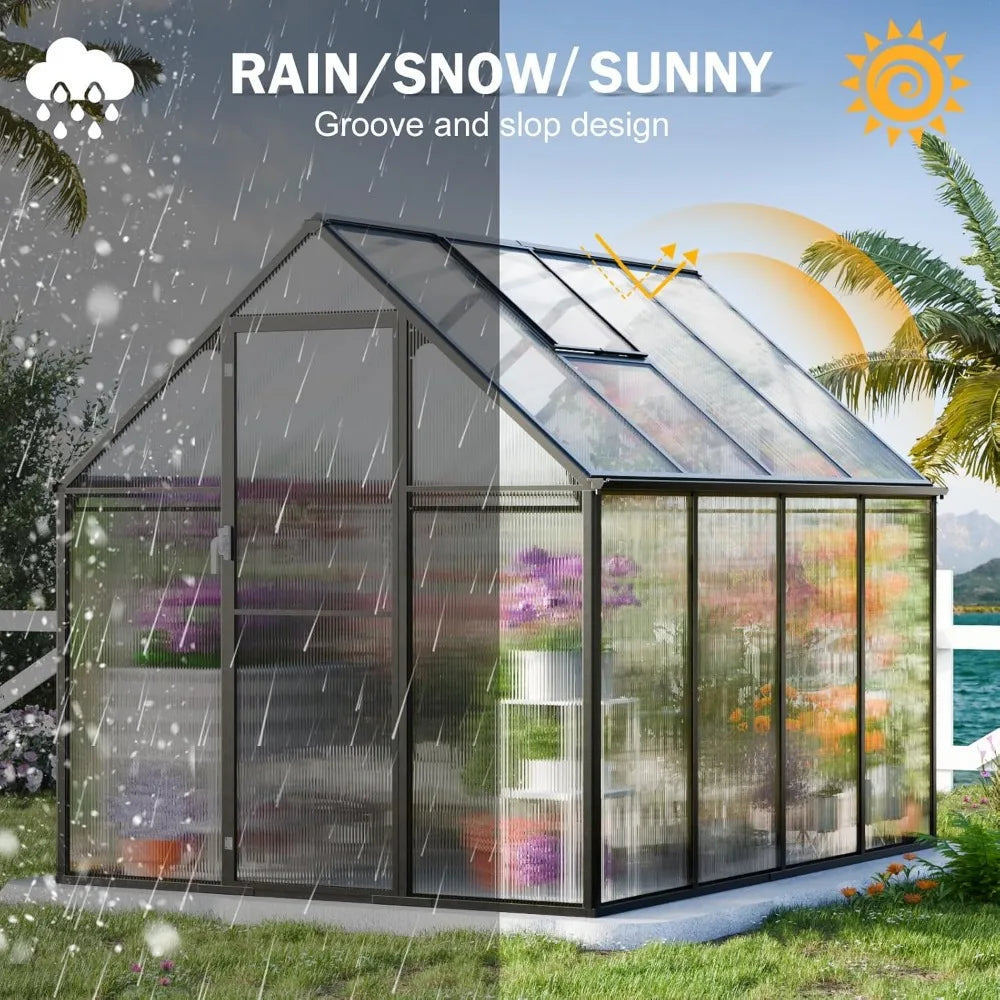 Outdoor Greenhouse, Durable Polycarbonate Plastic Easy to Assemble, Walk-In Swinging Door