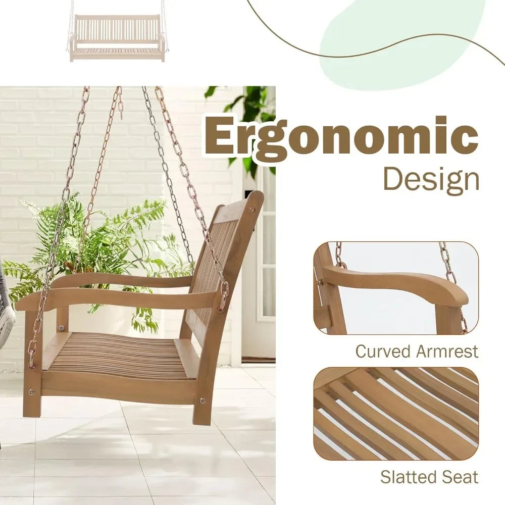 Wooden Outdoor Swing with Hanging Chains for Backyard