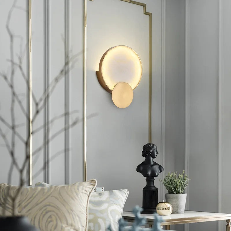 High Quality Copper Marble Round Wall Lamp for Indoor Lighting and Modern Simple Home Decor