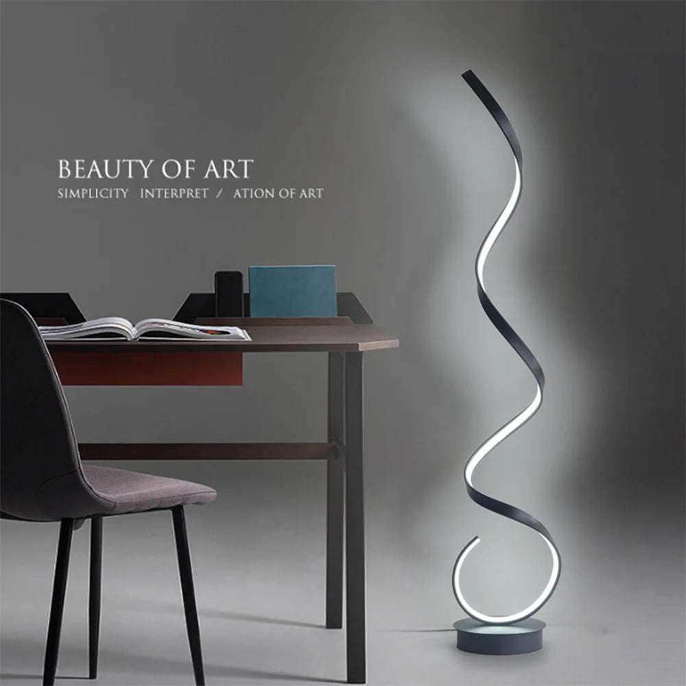 Simple LED Floor Lamp Home Decor Aluminum Spiral Black