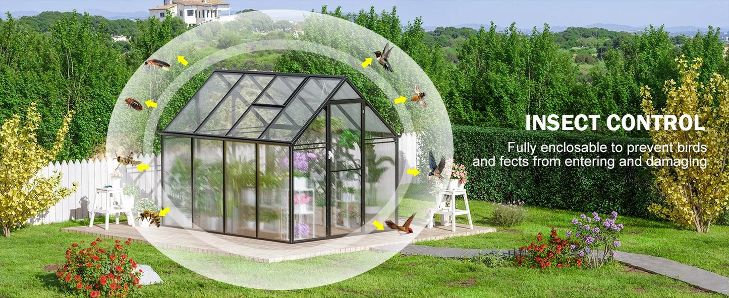 Outdoor Greenhouse, Durable Polycarbonate Plastic Easy to Assemble, Walk-In Swinging Door