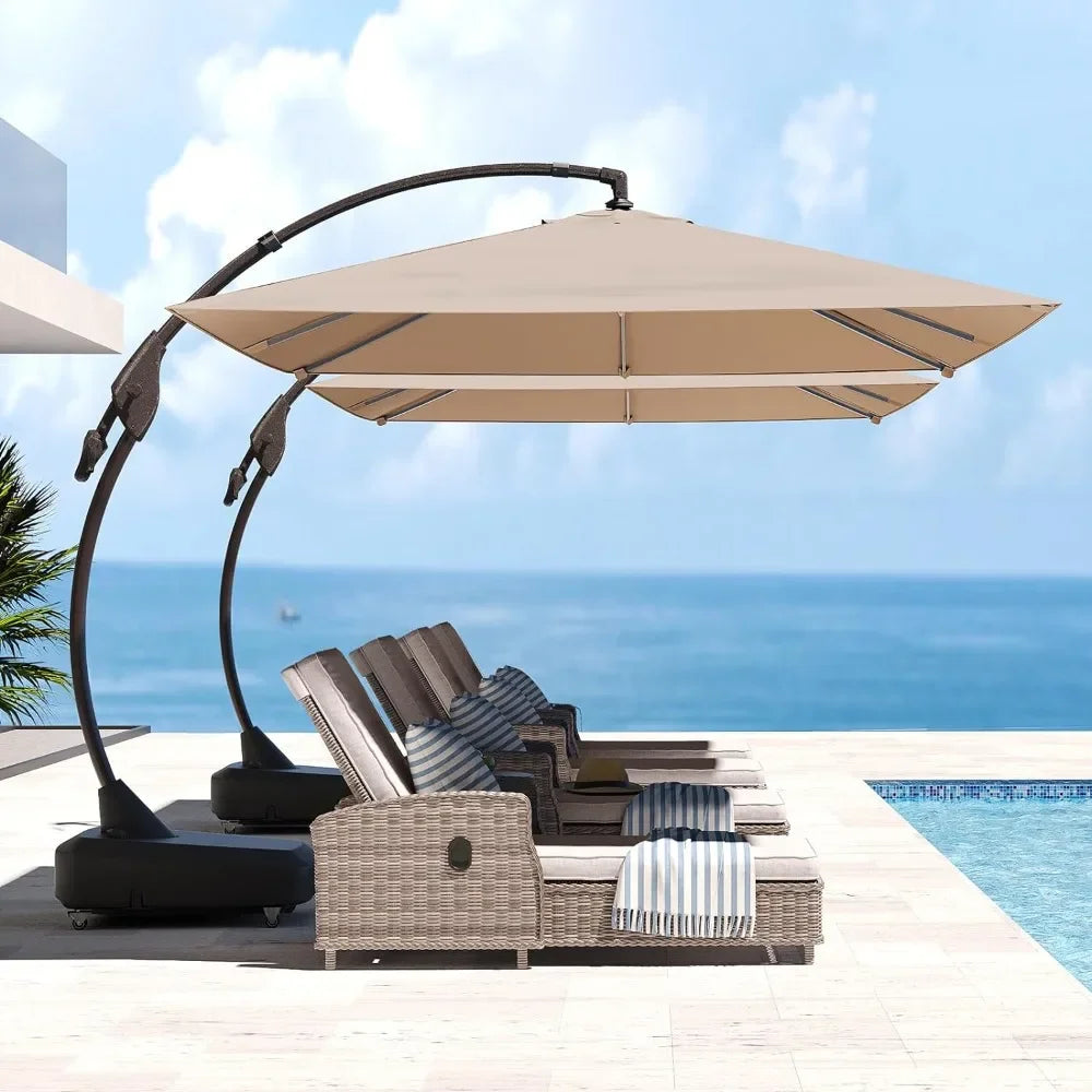 Aluminum Rectangular Hanging Outdoor Umbrella with Easy Tilt Base