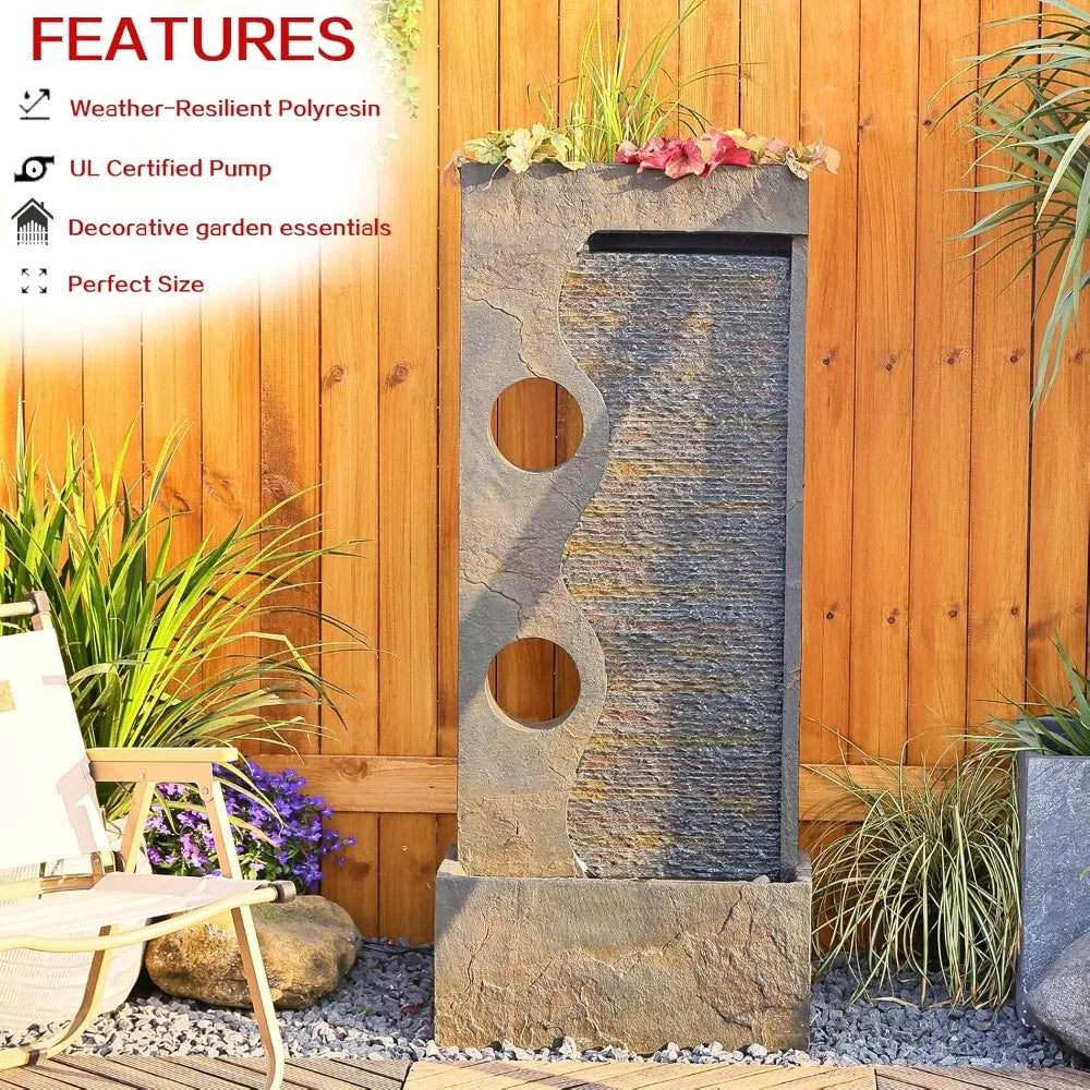 Modern Freestanding Outdoor Garden Fountain with LED Strip Light