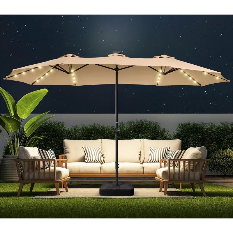 Extra Large Outdoor Double Sided Patio Umbrellas with Solar Powered LED Light