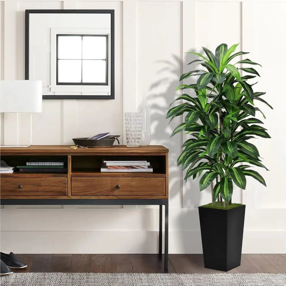 Artificial Dragon Blood Tree with Tall Black Pot for Room and Office Decoration