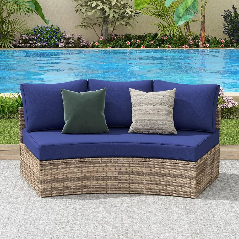 Large Wedge Half Moon Round Patio Furniture Storage Rattan Sofa Set