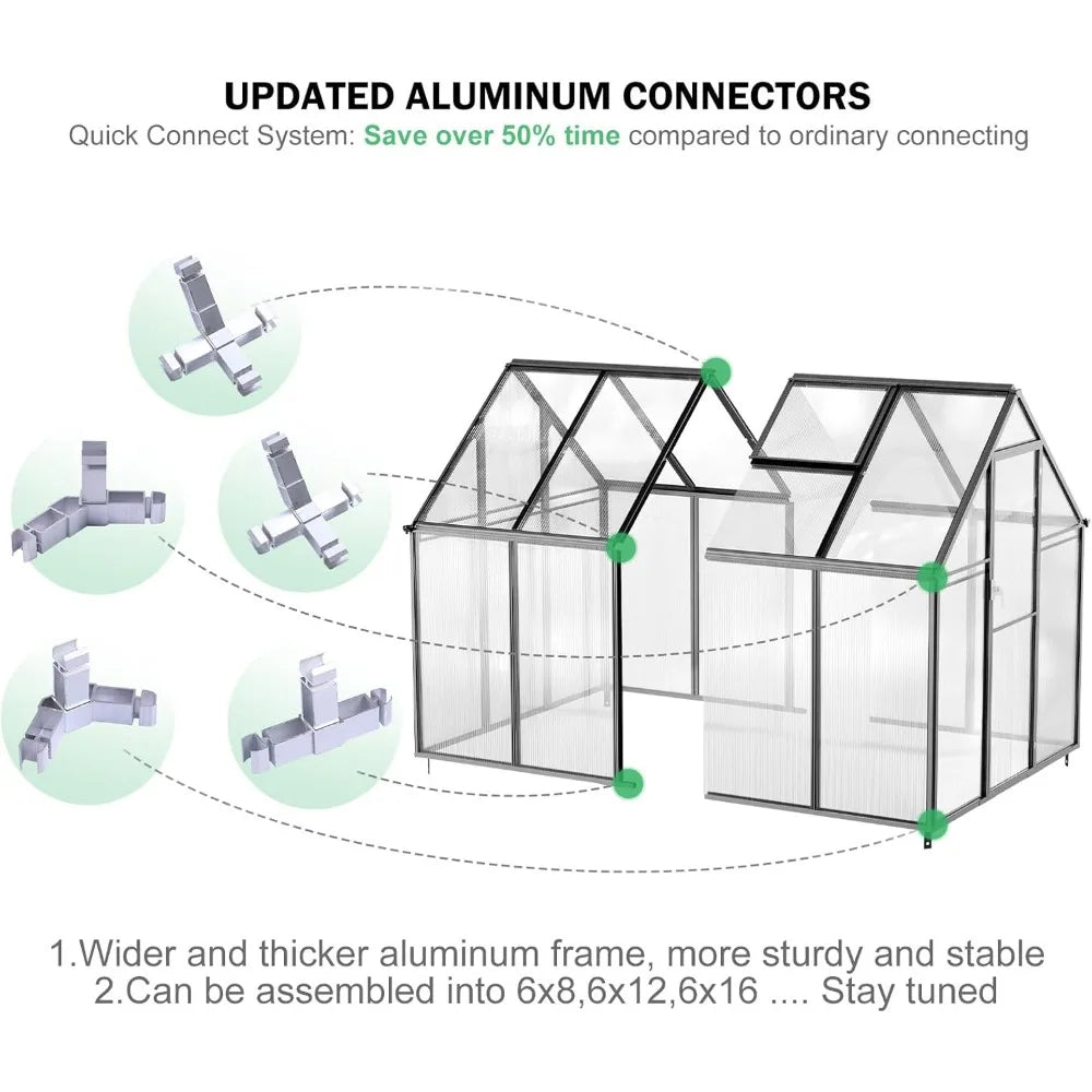 Outdoor Greenhouse, Durable Polycarbonate Plastic Easy to Assemble, Walk-In Swinging Door