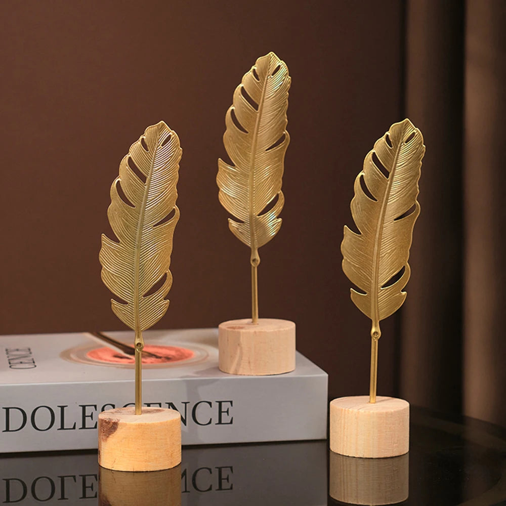 Nordic Golden Ginkgo Leaf Sculptures for Decor