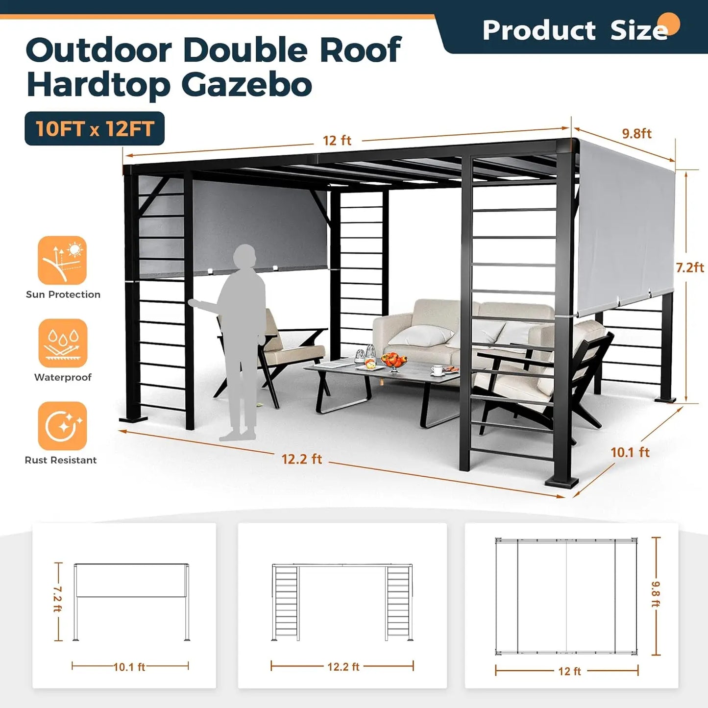 Retractable Outdoor Metal Awning with Sun Shade and Aluminum Frame